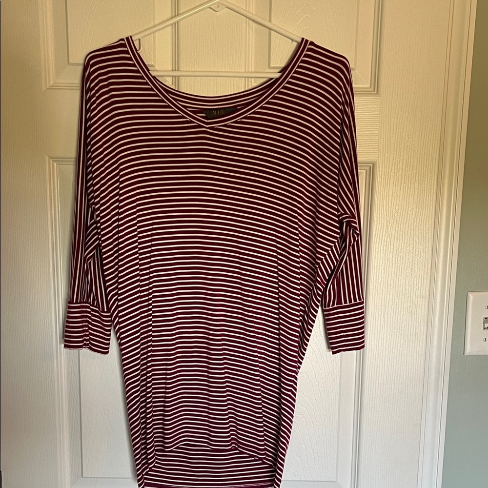 Striped Burgundy and White Top